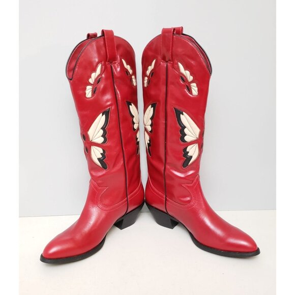 Jeffrey Campbell Mariposa Tall Western Boots Cherry Red Womens Size 10 - Picture 3 of 4